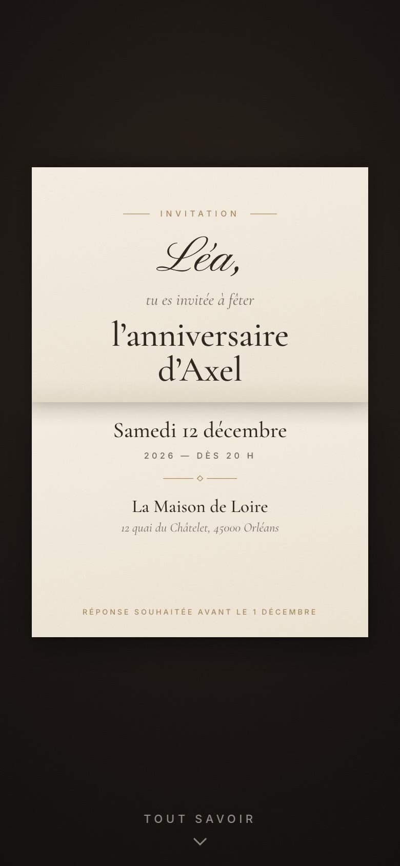 Invitation en ligne qui s’ouvre comme une lettre, envoyée aux collègues