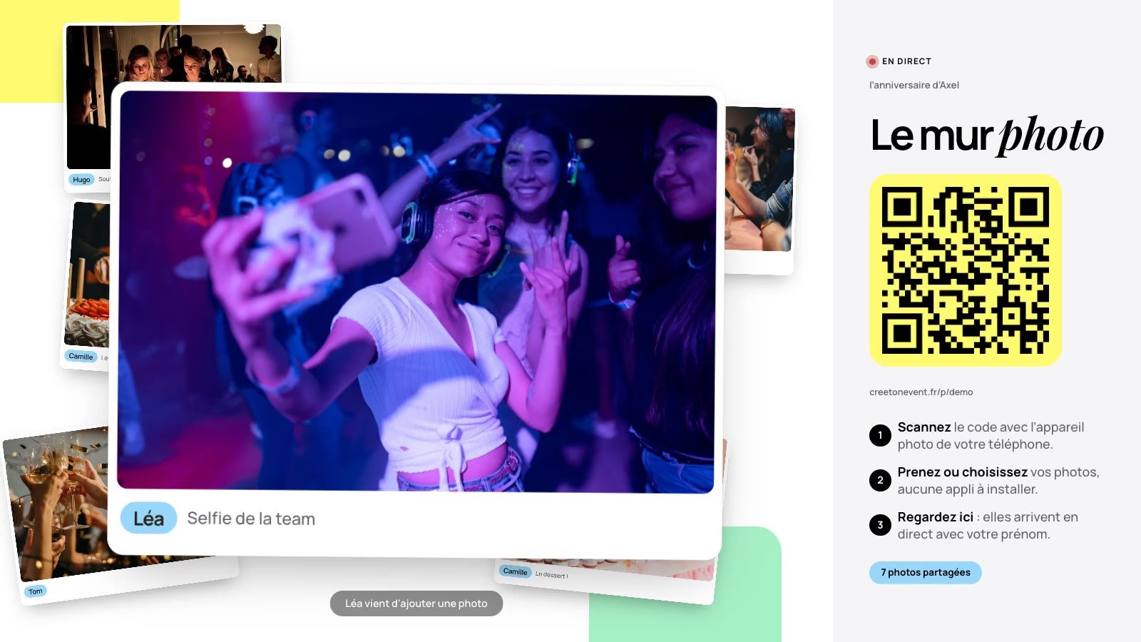 Le mur photo sur l’écran de la soirée